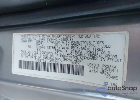 2004 Toyota Tundra Sr5 V8 from USA, damaged, VIN 5TBET34164S444125